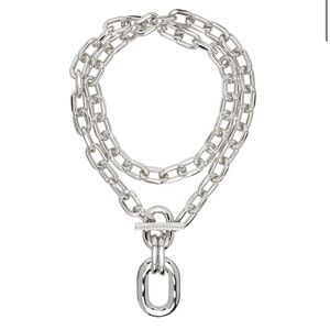 Paco Rabanne Double XL Silver Link Statement Pendant Necklace